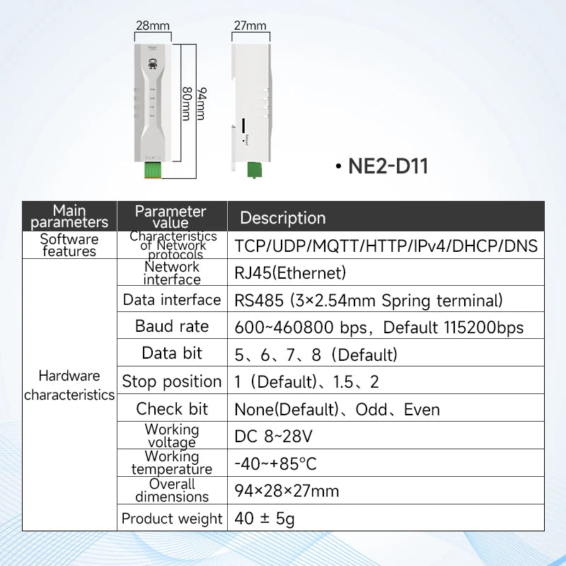 RS485 To Ethernet Serial Port Server COJXU NE2-D11 DC 8-28V TCP/UDP Modbus MQTT HTTP DNS FOTA Remote Up DIN Rail Installation