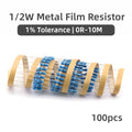 100pcs 1/2W Metal Film Resistor 1 1.2 1.5 10 12 15 100 120 150 R K Ohm 1K2 1K5 1%0.5W Five-color Ring Resistance 1K 10K 100K 10R
