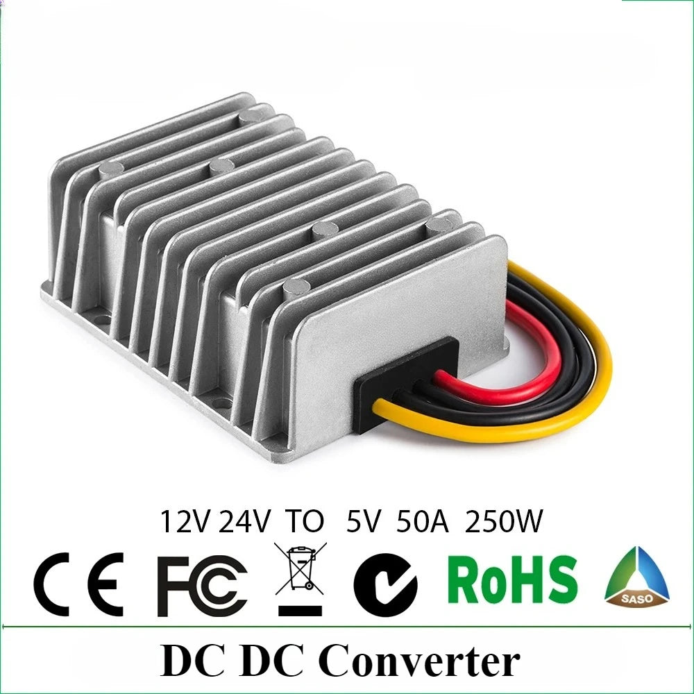 12V 24V to 5V DC Converter Regulator 3A-100A Car Step Down Reducer LED Lighting Display CE Certified Waterproof Dustproof