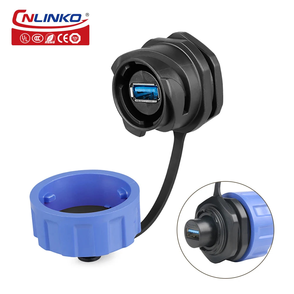 CNLINKO M24 USB 3.0 Panel Mount Waterproof Female Socket 1.8A IP68 5Gbps Data Connector Bayonet Lock for Industrial Automation