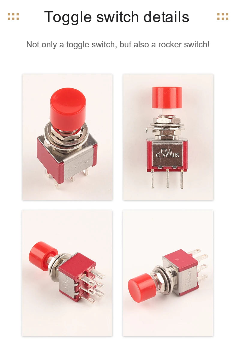 5PCS 3Pin C-NO-NC Reset Latching Toggle Switch Automatic return Push Button (ON)-OFF 5A125V/2A250V 6mm Mini Toggle Switches