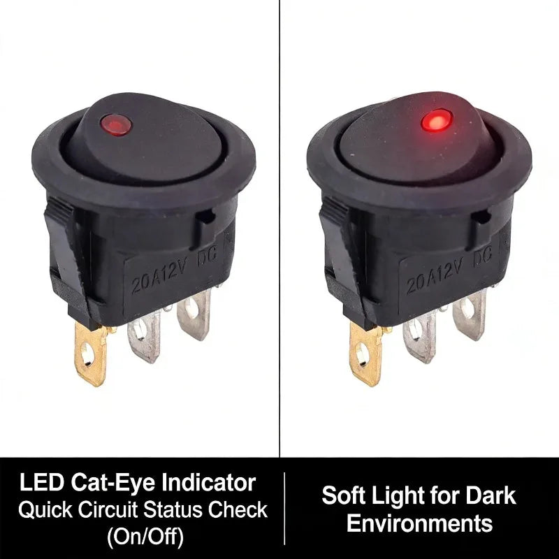 12V LED Boat Switch with Light Car Truck Rocker Switch on/Off Control SPST 3 Pin 2 Position for Marine Auto 1/3/12pcs