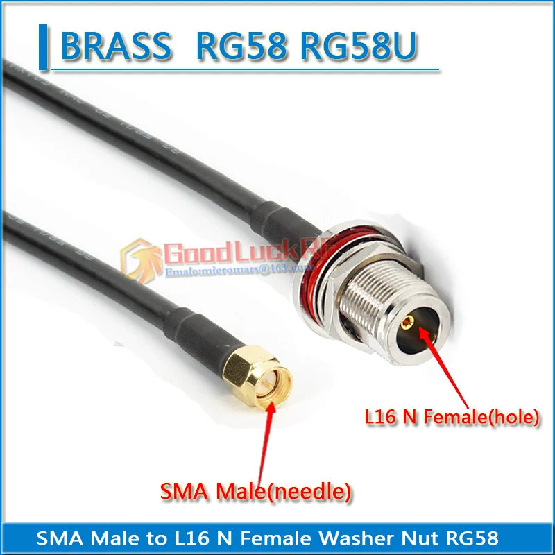 L16 N Female Waterproof Washer Nut to RP-SMA RPSMA SMA Male Female Pigtail Jumper RG58 RG-58 Extend Cable RF Connector Adapter