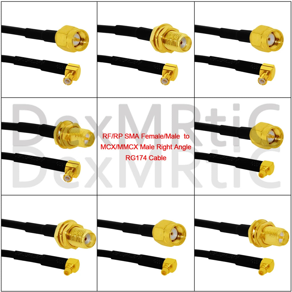 New SMA Male Female Jack  Nut  /RP SMA Switch MCX/MMCX  Male Plug Right Angle Pigtail Cable RG174 Wireless Modem Extension