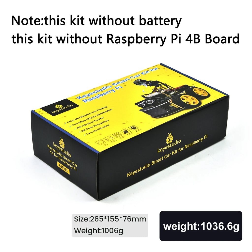 Keyestudio 4WD Smart Robot Car Kit For Raspberry Pi With Megapixels Camera Module and Programming Tutorials( No RPI 4B Board)