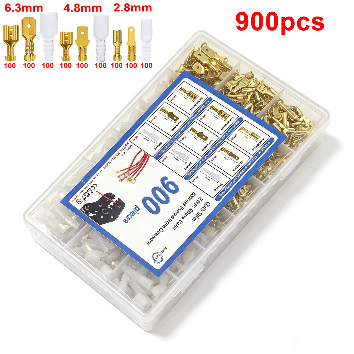 Box Insulated MaleFemale Wire Connector 2.8/4.8/6.3mm Electrical Crimp Terminal Termin Spade Connector Assorted Kit 900pc-135pcs