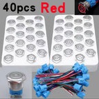 40pcs 22mm Push Button Switch Latching Momentary Metal PC Power LED Light On Off with Wire Waterproof 12v 3v 5v 6v 24v 220v Red