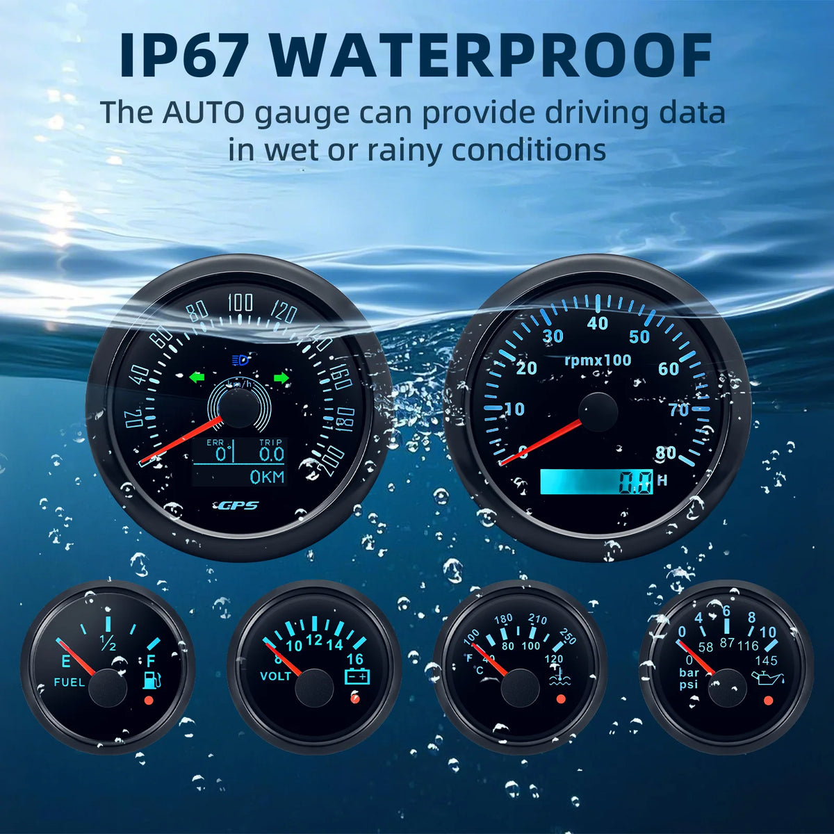 6 Gauge Set 85mm GPS Speedometer Tachometer 52mm Water Temp Fuel Voltmeter Oil Pressure Meter With 1/8 NPT Sensor For Boat Car