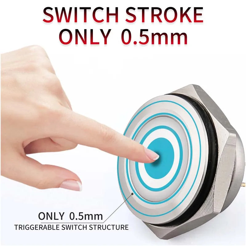 16/19/22/25/30mm With wires Short Stroke Waterproof Metal Push Button Switch 1NO Momentary Self Reset Power Led Light 12-24V/5V