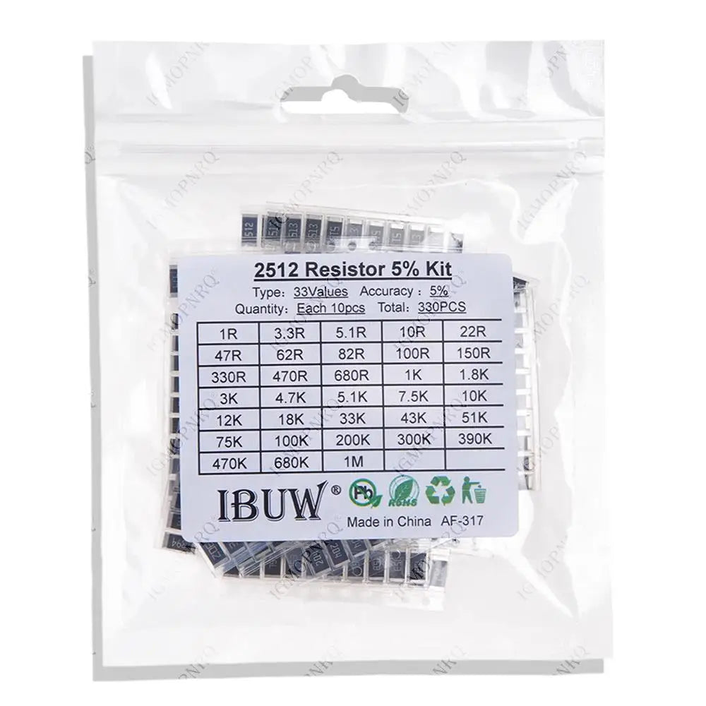 330PCS/lot 1 ohm-1M ohm Electronic Resistors 5% 2512 SMD Resistor Assorted kit set 10R 47R 100R 10K 470K 680K smd resistor pack
