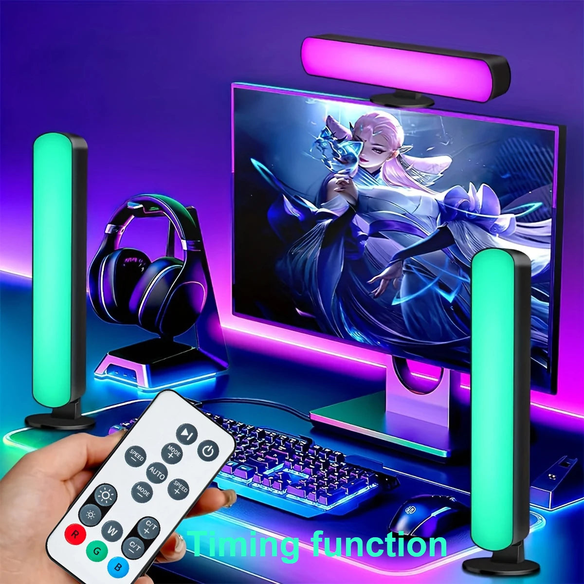 1pc Computer Desktop Decorative Light RGB Smart Light Bar Colorful Light USB with Remote Control Suitable for Bedroom Decoration