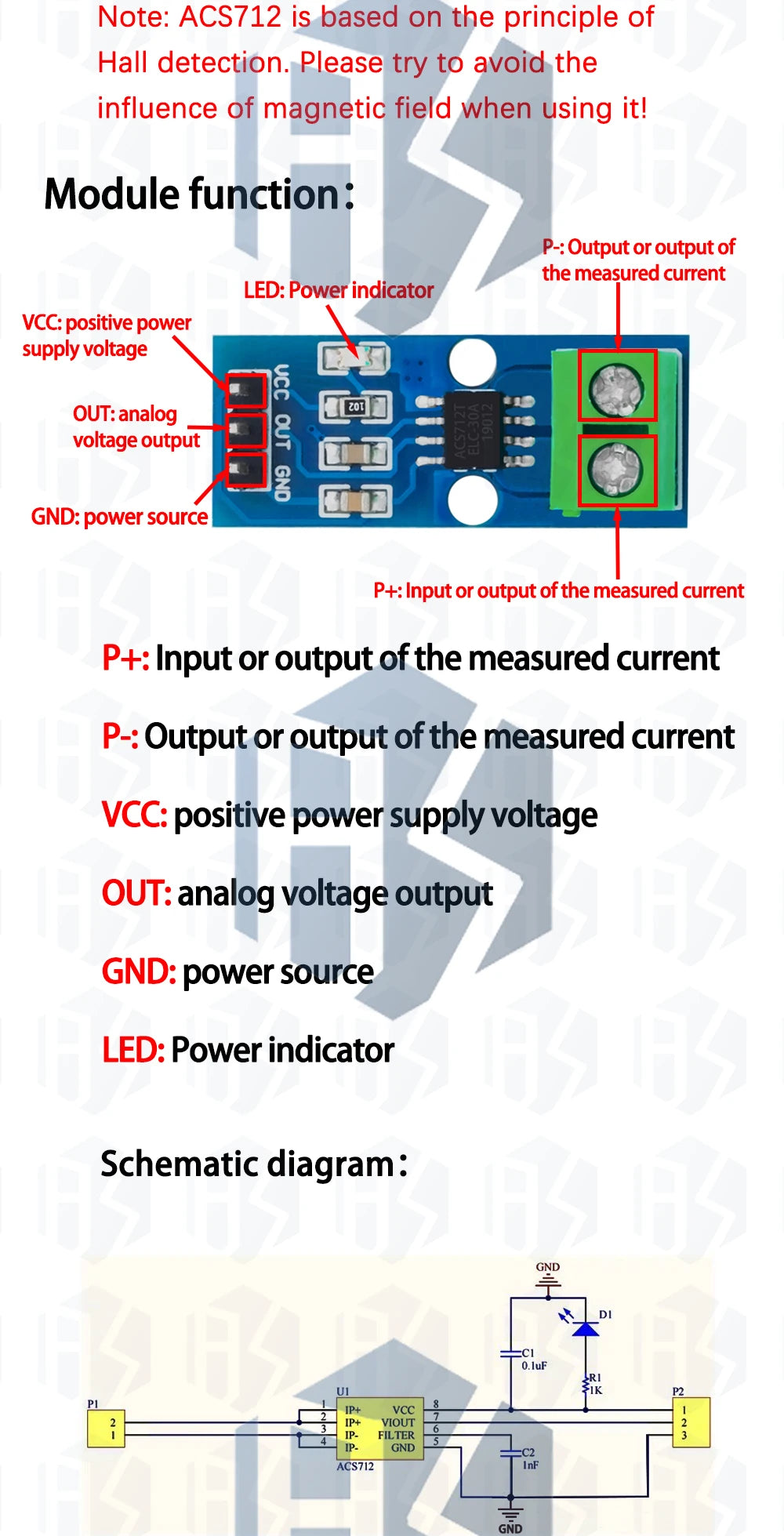 1~10PCS ACS712 5A 20A 30A  Range Hall Current Sensor Module ACS712 Module For Arduino 5A 20A 30A