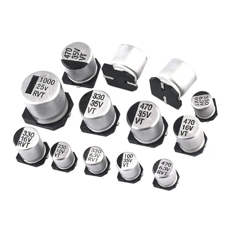 10Pieces 6.3V 10V 16V 25V 35V 50V 63V SMD Aluminum Electrolytic Capacitor 1uF 2.2uF 3.3uF 4.7uF 10uF 22uF 47uF 100uF 220uF 330uF