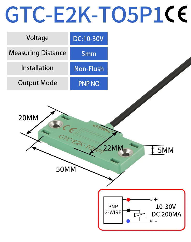 GTRIC Capacitive Proximity Sensor Square Matrix Switch CBN5-F46-E0/1/2/3 12-24V DC 3-wire NPN PNP NO/NC Sensing Distance 5mm