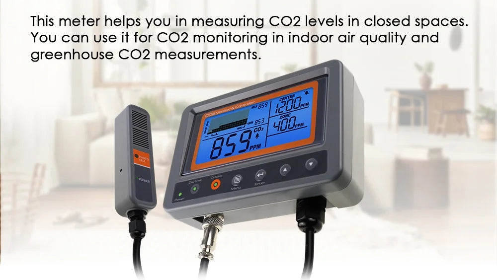 Digital CO2 Carbon Dioxide Monitor Controller Sensor W/ Relay Function NDIR Sensing Probe For Greenhouse Mushroom Farm