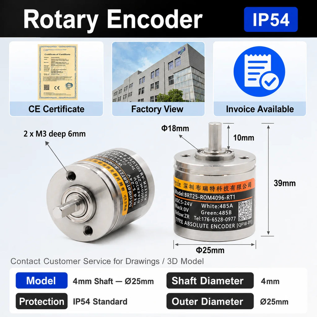 Rotary Absolute Encoder single-turnRS485 SSI CAN Power-Off Memory Angle Sensor for Equipment Waterproof