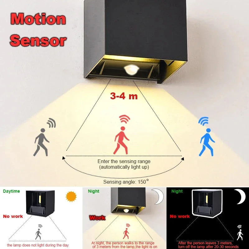 Motion Sensor Outdoor LED Wall Light LED Wall Sconce Square Waterproof IP65 Porch Garden Wall Lamp Exterior Lighting Fixture
