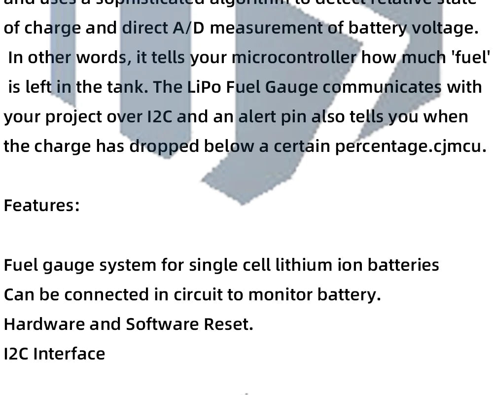 MAX17043 Lithium Battery Fuel Gauge Module - I2C Power Detection with A/D Conversion & Low-Voltage Alarm