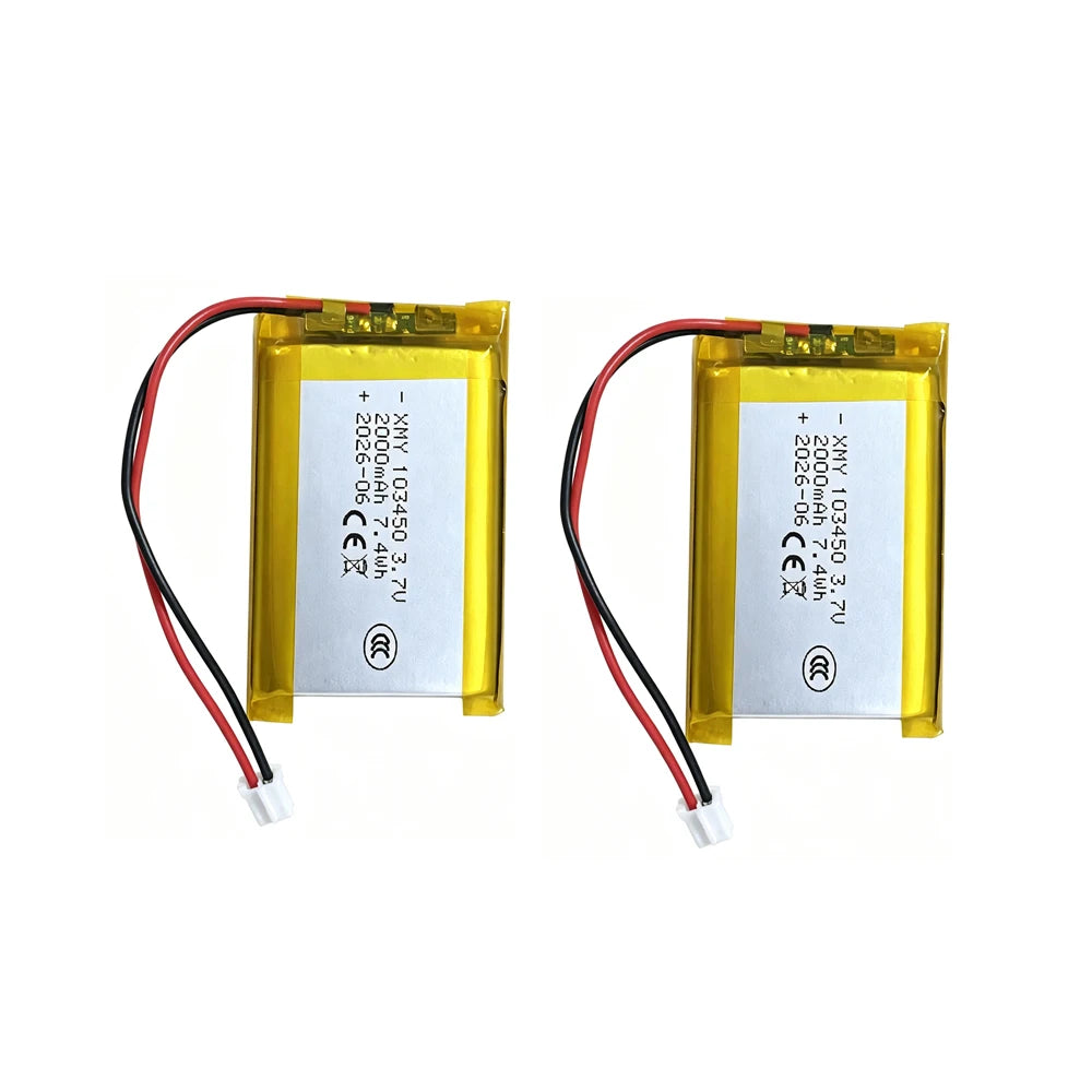 103450 3.7V 2000mAh Polymer Lithium Rechargeable Battery Jst PH 2.0mm 2pin Plug for Camera GPS Navigator MP5 Bluetooth Headset