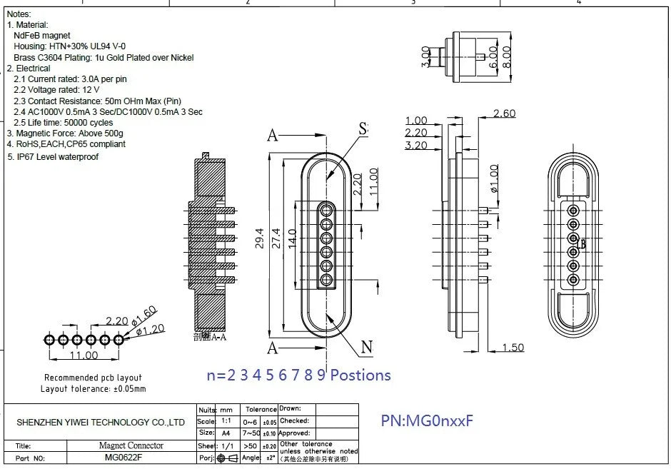 3A Magnetic Spring Loaded Pogo Pin Connector 24VDC LED Snap-on JST SM JR Servo Extended Cable 5/6/7/8/9 Pin Male Female Blind