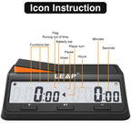 LEAP PQ9917 Chess Clock Digital Chess Timer for Board Game and Chess Timer with Bonus & Delay Count Down up Alarm Black/Orange