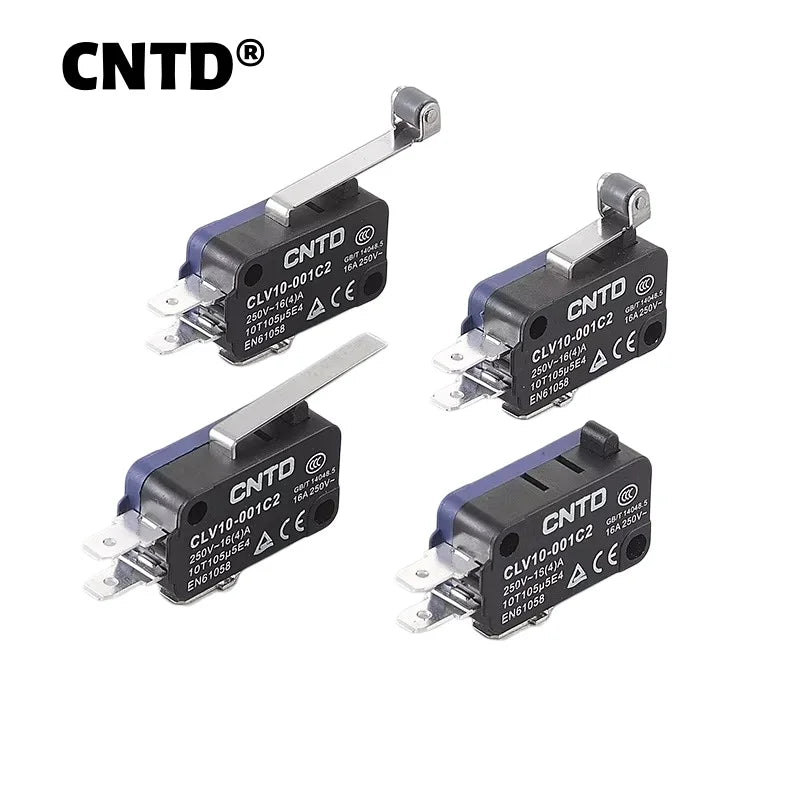 Micro Limit Switch CNTD CMV10‑001C, Snap‑Action Push Button Switch, Plastic Housing, 1NO 1NC 10A 250VAC, for Industrial Automati