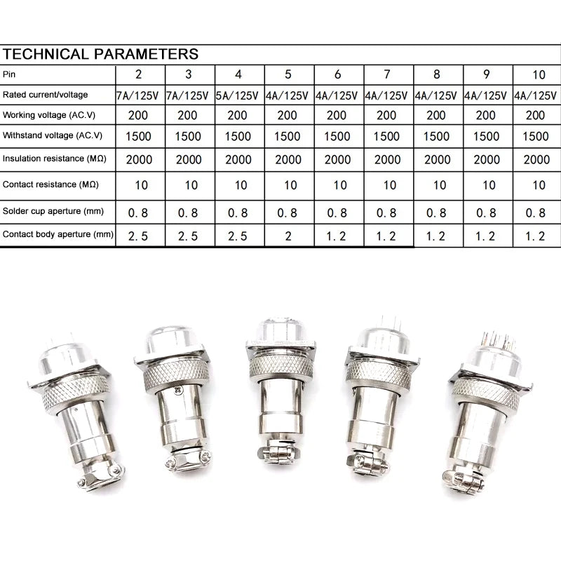 1Set GX16 2/3/4/5/6/7/8/9/10 Pin Male Female 16mm Square Flange Seat Metal Aviation Adapter Socket Plug M16 Soldering Connector