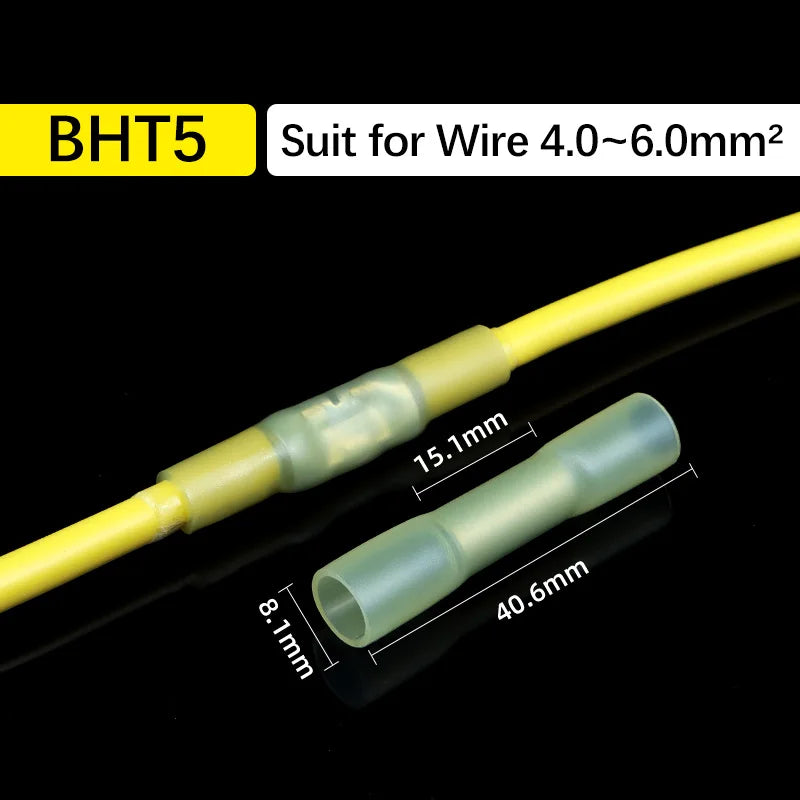 10-1000Pcs BHT0.5/BHT1.25/BHT2/BHT5 Butt Crimp Copper Tube Terminals 0.3-6 Heat Shrinkable Cable Insulation Waterproof Connector