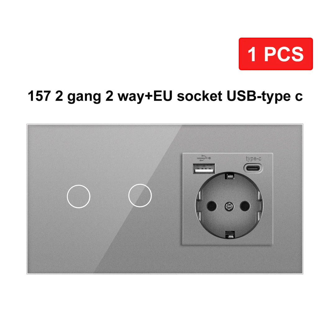 NYWP EU 86*86mm 1Gang 2Way Dual Touch Switch Tempered Glass Panel Stair Switch Bedroom Sensor Switches Cross No Need WI-FI
