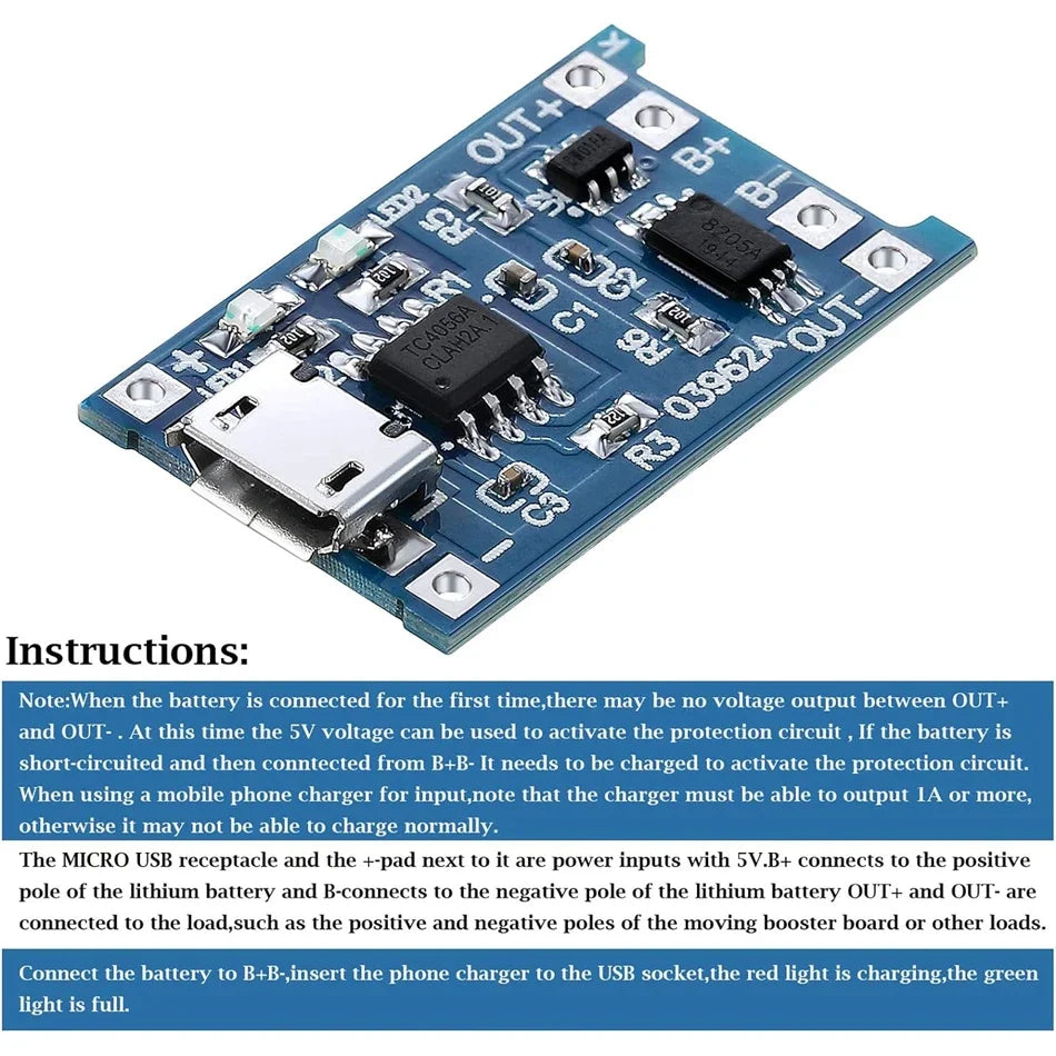 10pcs 5V 1A 18650 Lithium Battery Charging Board TP4056 Lithium Charging Mini/Micro USB Type C Charge Module With Protect