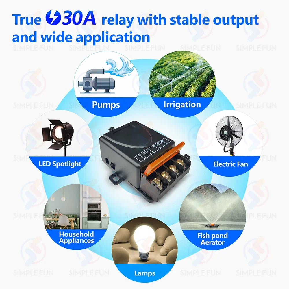 RF Wireless Remote Control Light Switch 433Mhz 110V 220V 230V 30A High Power Relay,ON/OFF Transmitter,for Water Pump Lamp Fan