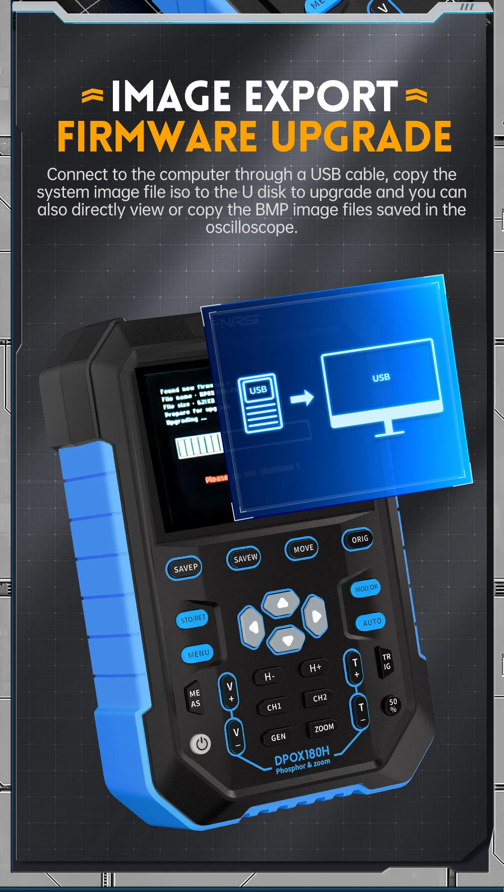 FNIRSI DPOX180H Handheld Digital Phosphor Oscilloscope 180MHz-3DB Analog Bandwidth 500MSPS 2 in 1 Signal Generator XY Mode ZOOM