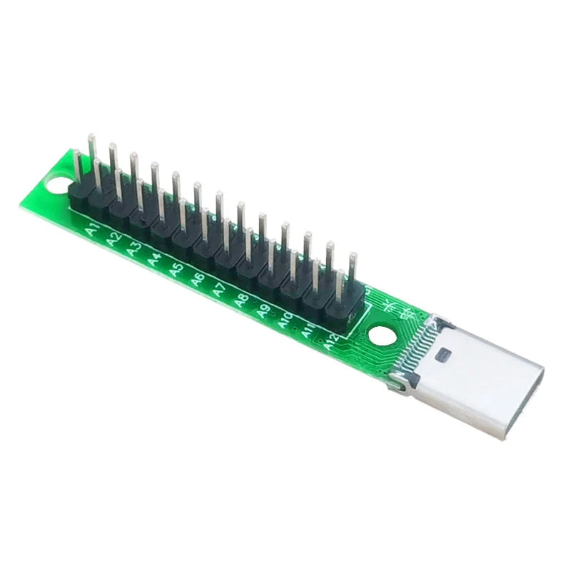 USB Type-C Male & Female Test Board 24Pin, Breakout Module with PCB and Pin Header