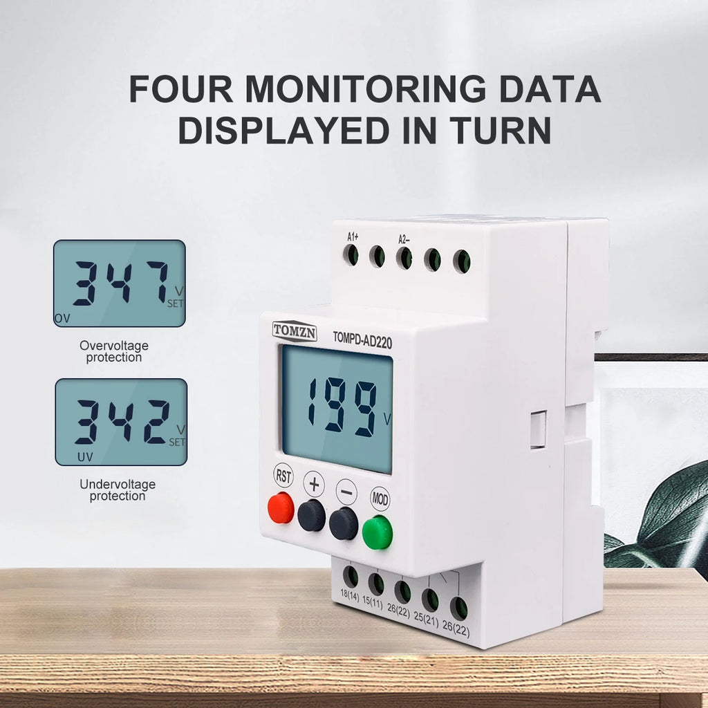 TOMZN AC DC 110V-240V DIN Rail Over and Under Voltage Protection Monitoring Relays Protector