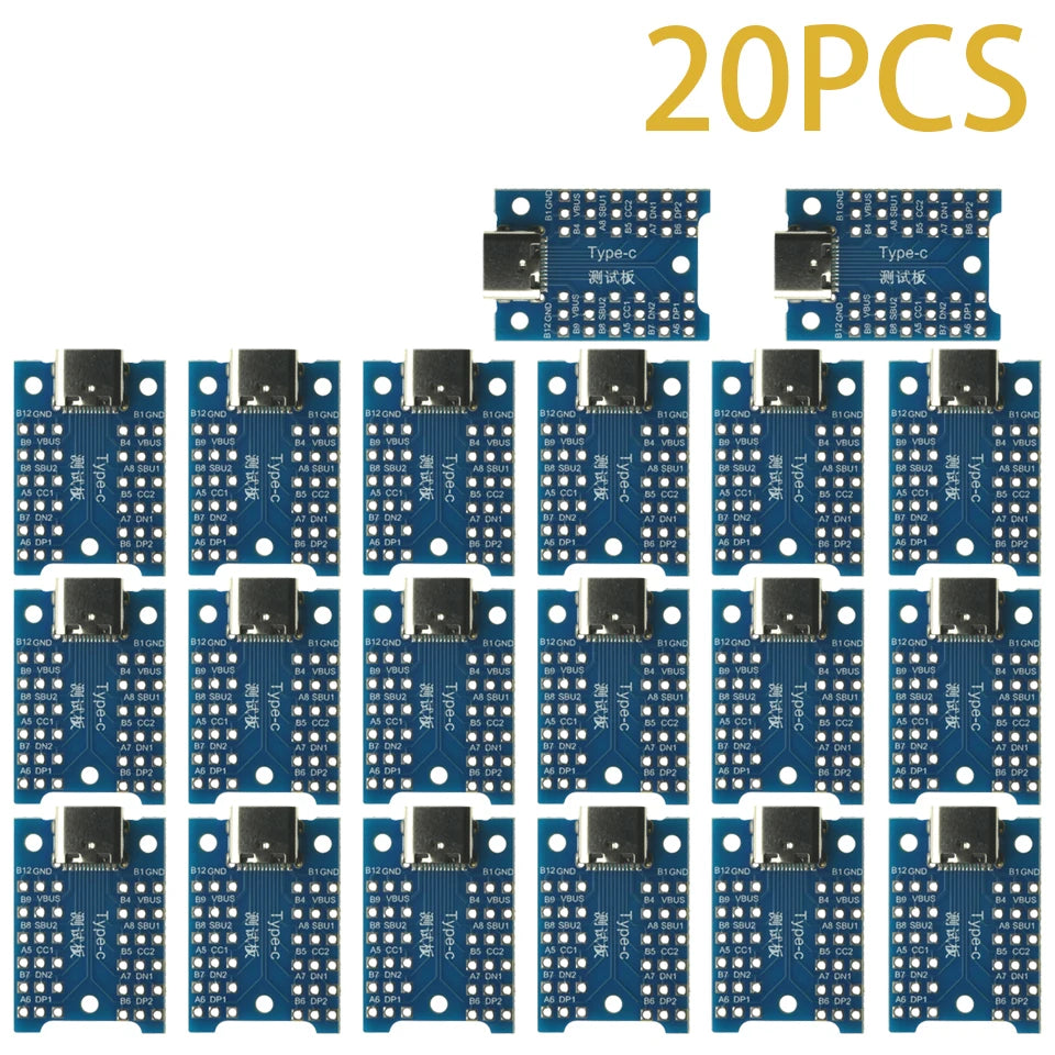 1-50pcs USB Type-C Breakout Board – All Pins Exposed, VBUS GND DP DN CC SBU, for Charging & Data Debugging, DIY Electronics