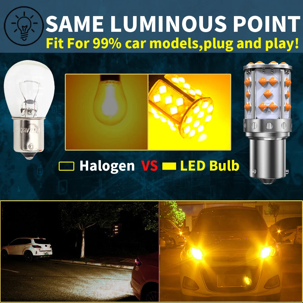 2pcs LED P21W 1156 BA15S PY21W BAU15S 3030 35SMD Bulb Canbus Free T20 7440 W21W Lamp For Car Turn Signal Light Backlight Orange