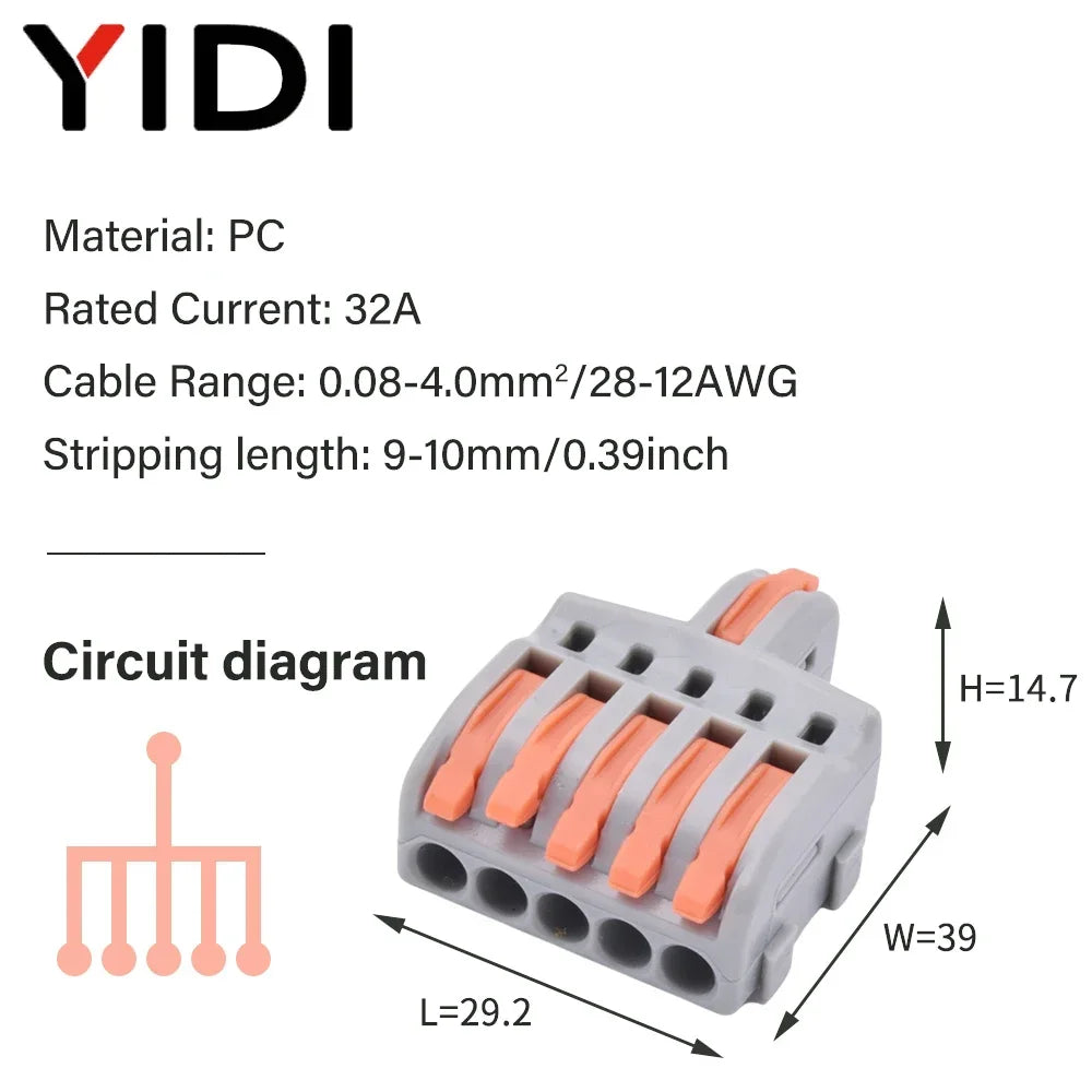 5pcs/lot Splitter Cable Push-in Lever Connection Terminal Block 1 In Multiple Out Combined Compact Quick Splice Wire Connector