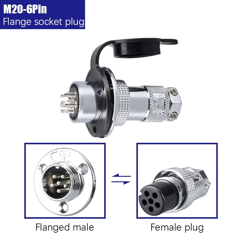 GX20 Flange Butting Type Aviation Plug &Socket 2/3/4/5/6/7/8/9/10/12 Pin Male&Femal Connectors Coppe