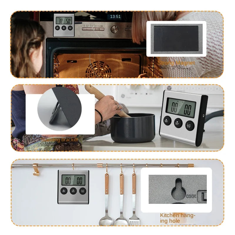 Wireless Digital Food Thermometer with Remote for Kitchen Oven BBQ Grill - Manual Set Temperature Probe Meat Timer