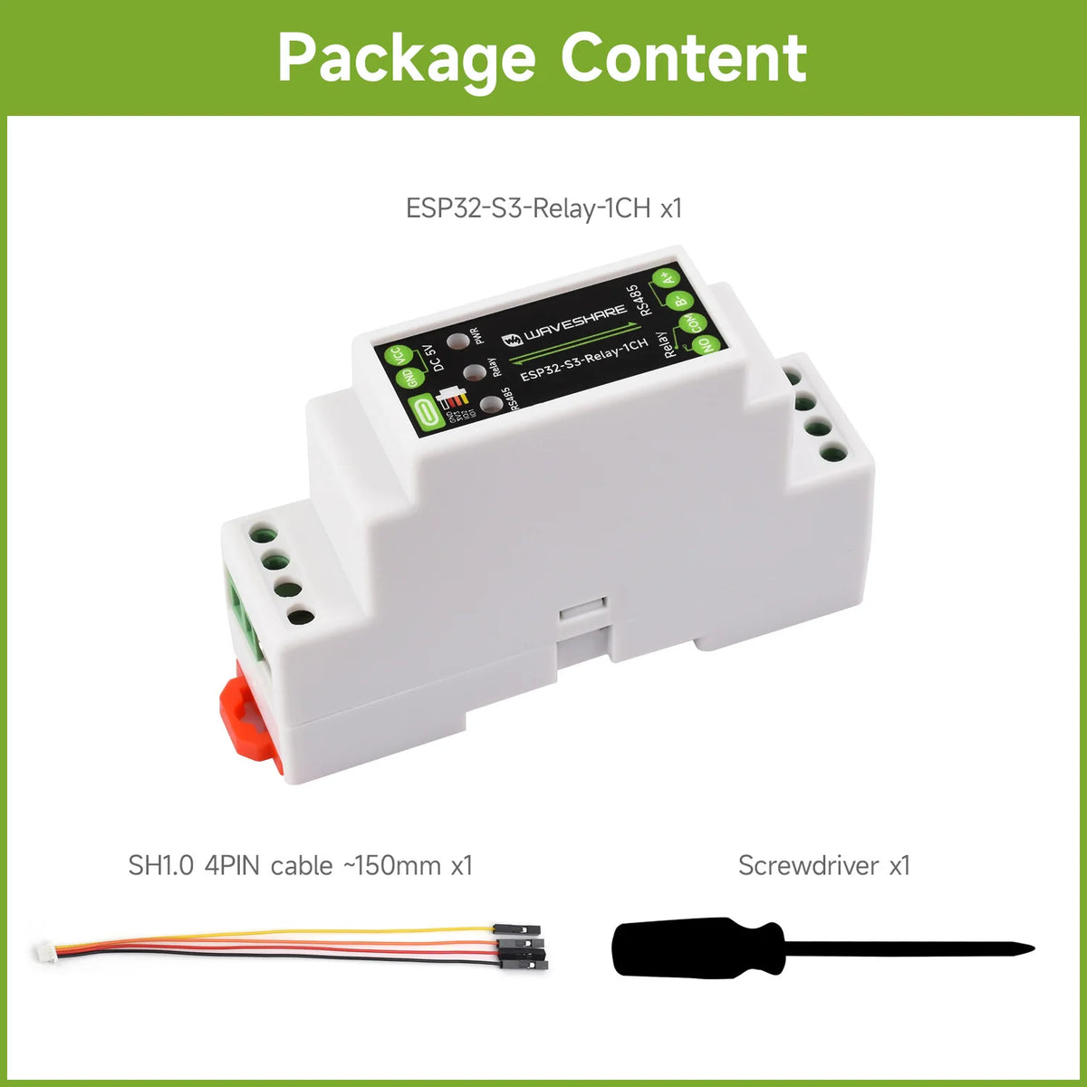 Waveshare Industrial 1-Channel ESP32-S3 WiFi Relay Module, Supports WiFi / Bluetooth / RS485 Control, With Multiple Isolation