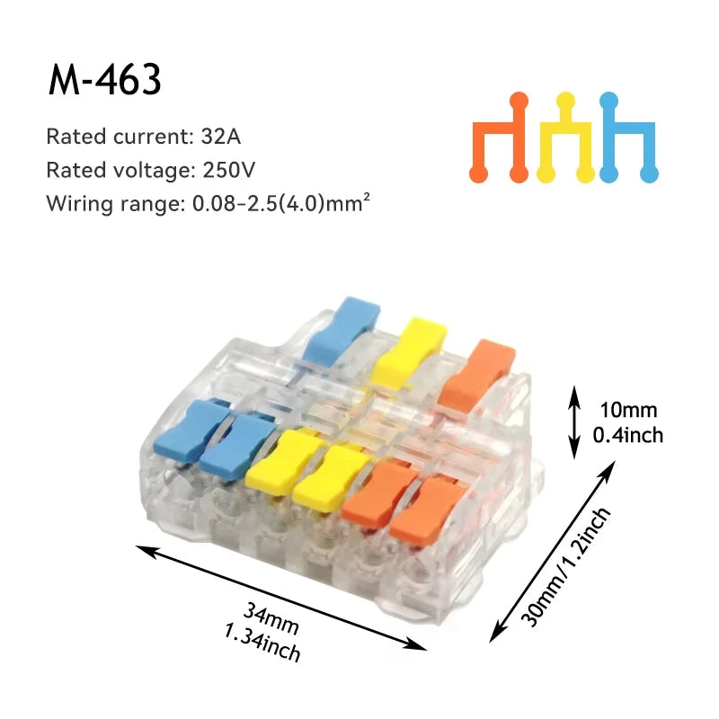Mini Fast Wire Connectors Universal Compact Lever Nut Crimp Splitter Push-in Electrical Conductors Home Wiring Terminal Block