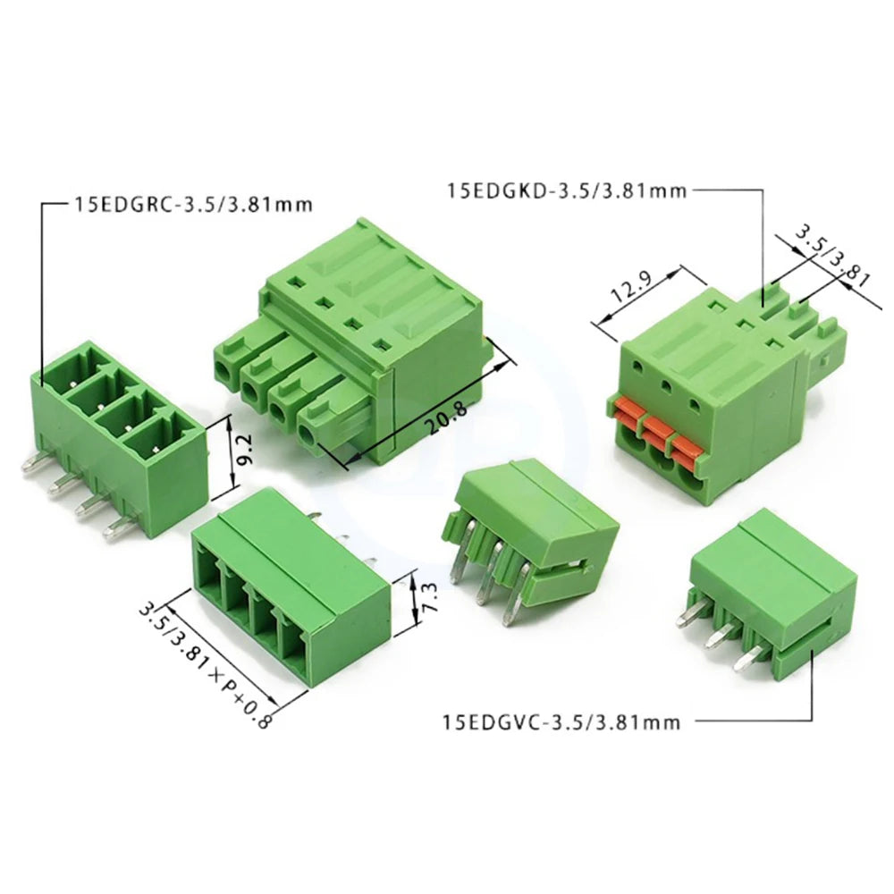 5Sets 3.81MM 2EDGKD + 2EDGVC/2EDGRC 15EDGKD + VC RC Plug-In PCB Spring Press with Straight Right Angle Pin Header Complete 2-24P