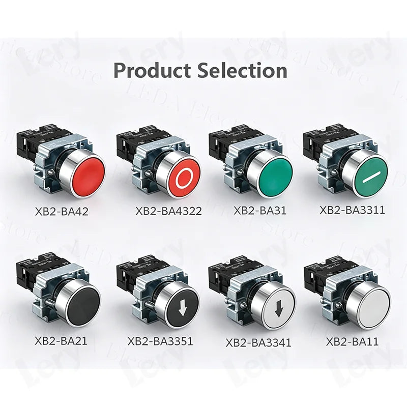 1Pcs XB2-BG21 XB2-BA31 XB2-BS54 22mm Knob Key Start Inching Power on Button Switch Self Reset Small Mushroom Head Emergency Stop
