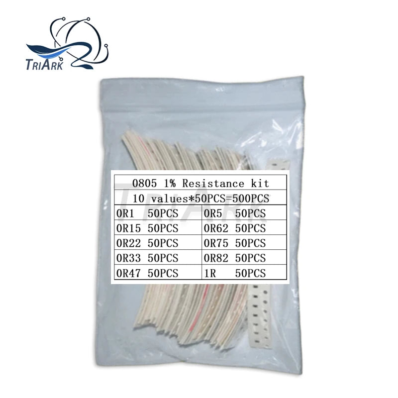 200/300/500PCS 10values Resistor kit 0603 0805 1206 1210 2512 1% 0R1 0R15 0R22 0R33 0R47 0R52 0R62 0R75 0R82 1R sample pack