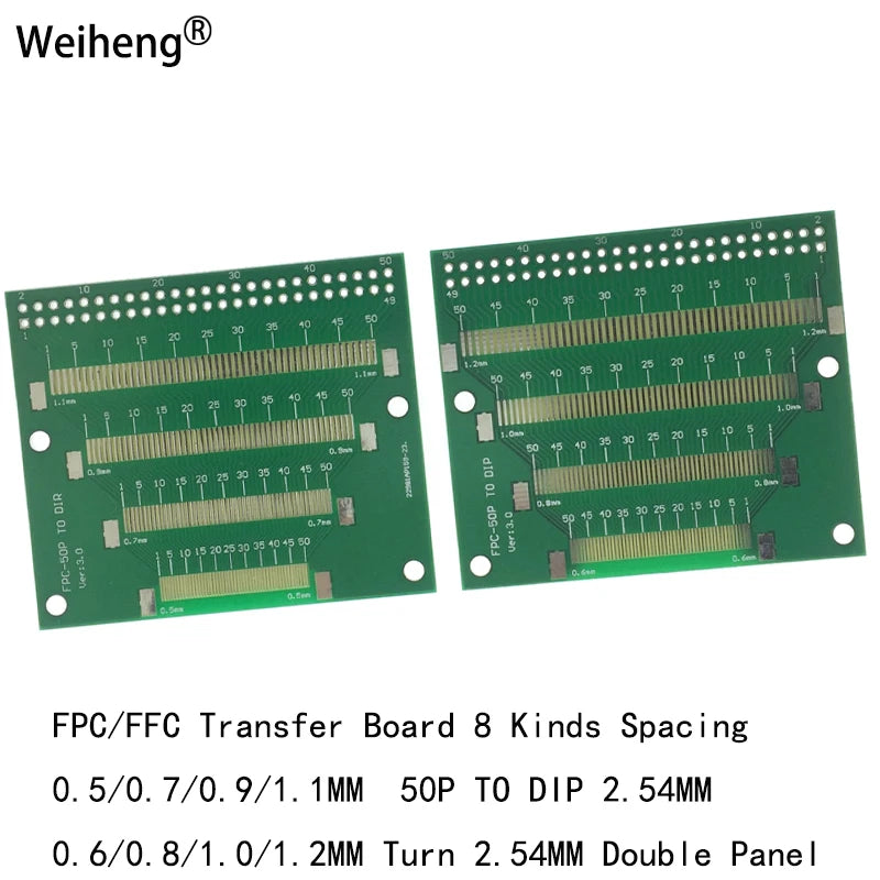 1Pcs FPC/FFC Transfer Board 8 Kinds Spacing  0.5/0.7/0.9/1.1MM  50P TO DIP 2.54MM 0.6/0.8/1.0/1.2MM Double Panel WEIHENGWEI