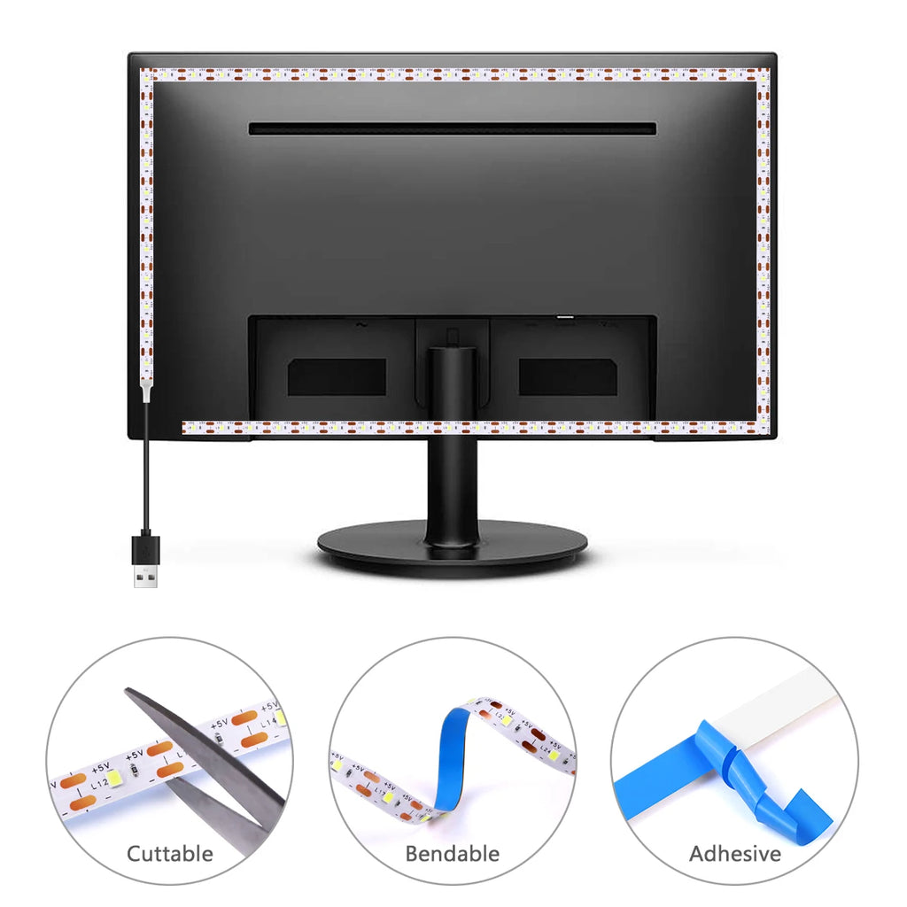 DC 5V USB LED Strips 2835 Diode Tape LED Ribbon Light TV Mirror Backlight Lighting Room Decor Lamp LED String Light 1M-5M