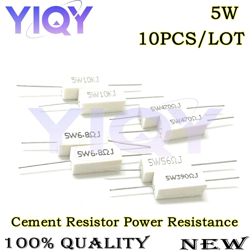 10PCS 5W 5% Cement Resistor Power Resistance 0.1R-100K 0R47 1K 10K 1R 5R 5R1 4.3R 4.7R 5R 5.1R 43R 68K 51R 470R 510R 100K ohm
