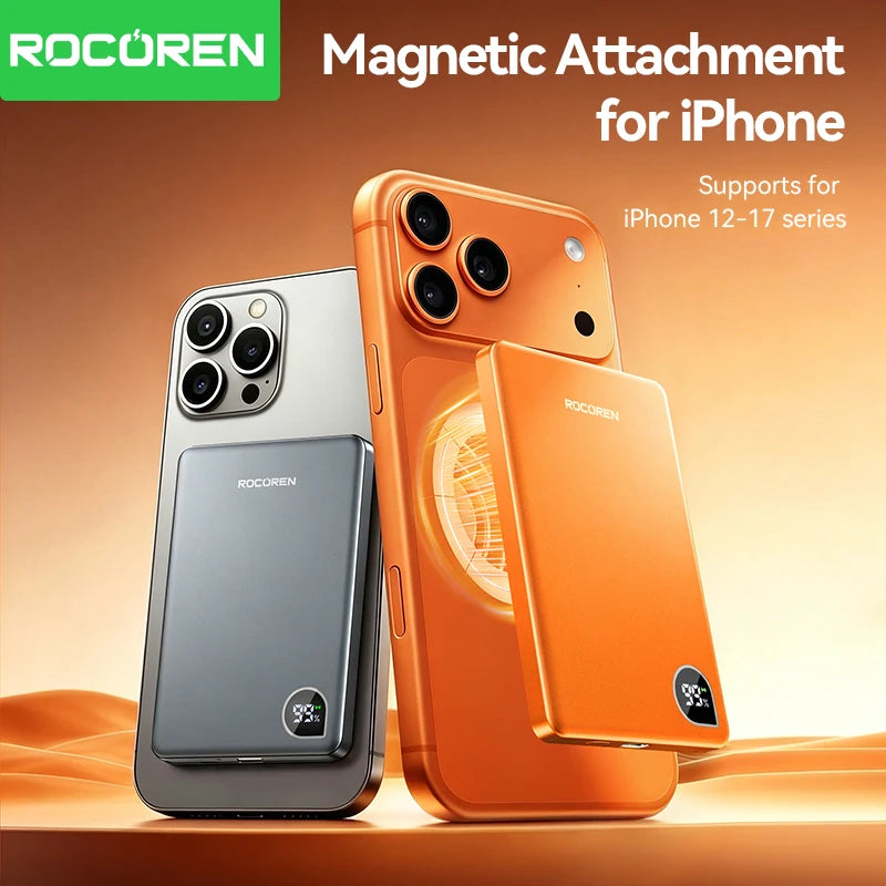 Rocoren 10000mAh Magnetic PowerBank Fast Charging 5000mAh Power Bank Portable Wireless Charger Battery For iPhone 18 17 Pro Max