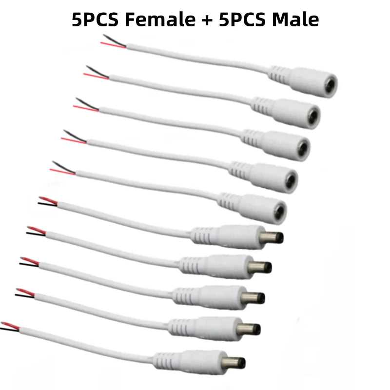 5.5mm X 2.1mm DC Jack Connectors Power Extension Cable 22AWG Female Male DC Plug Adapter For CCTV Camera 5050 3528 LED Strip