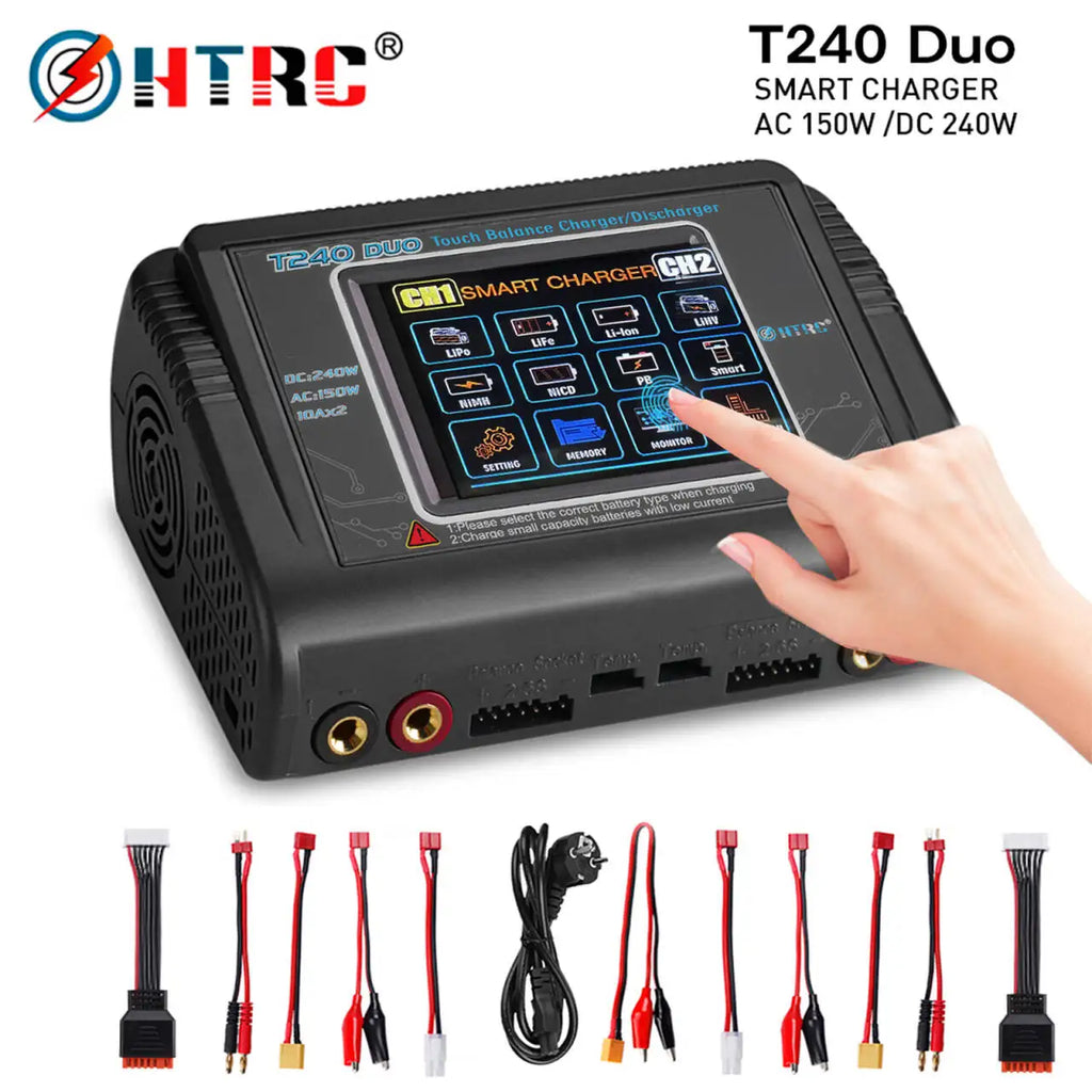 HTRC Lipo Charger T240/L6X2 DUO AC 150W DC 240W 10A Touch Screen Dual Channel Battery Balance Charger Discharger For RC Toy